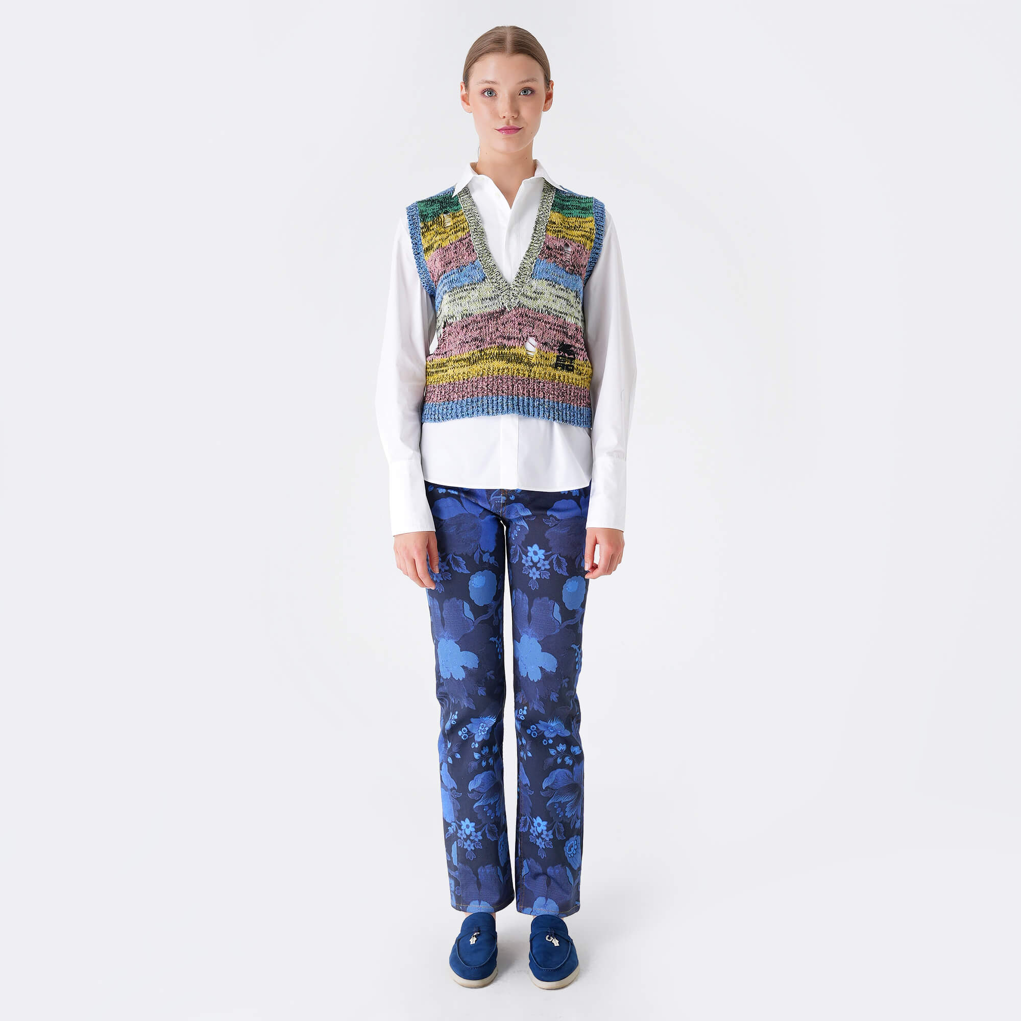 Etro - Multicolor V Neck Patch Sleeveless Sweater